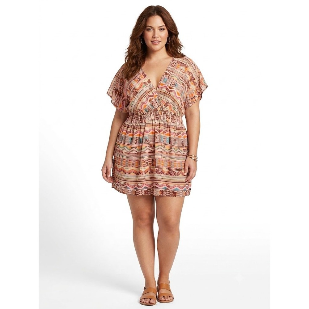 Loop‎ 18 Smocked Waist Mini Dress Plus 21/23 Tribal Boho Festival Beach Summer